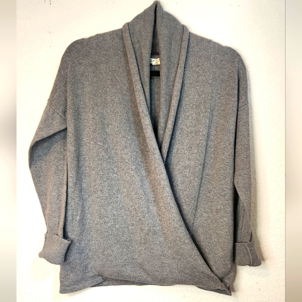 Akini Gray Crossover Front Wrap‎ Sweater Cashmere/Cotton Blend, Size S